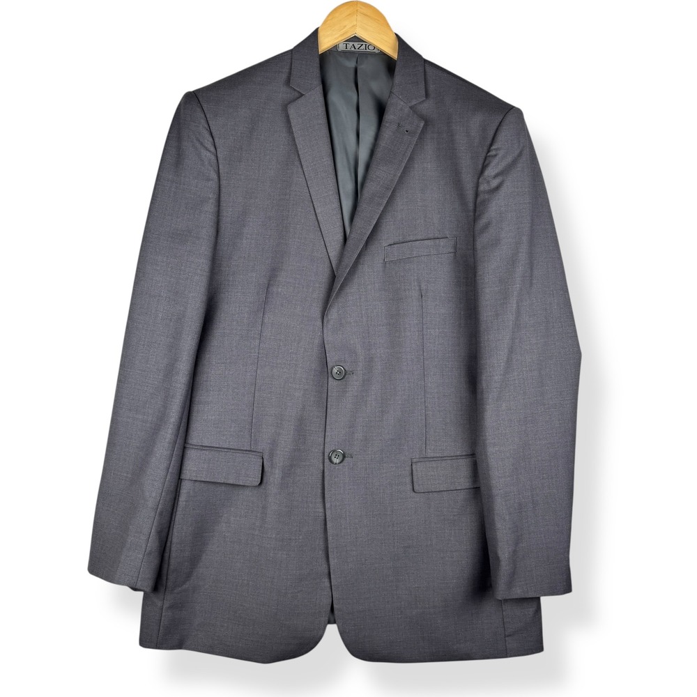 Tazio‎ Italy Mens Gray Wool Touch Blazer Ultra Slim Hand Tailored Size 42L Luxe